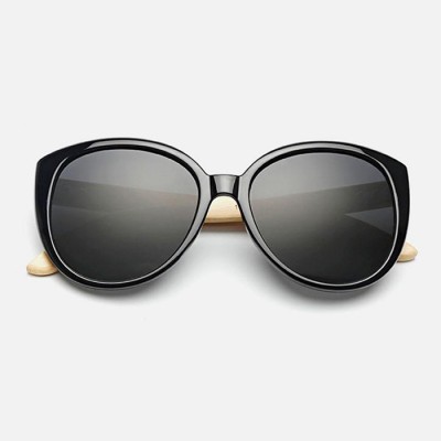 Vintage Designer Bamboo Wooden Sunglasses - BLACK